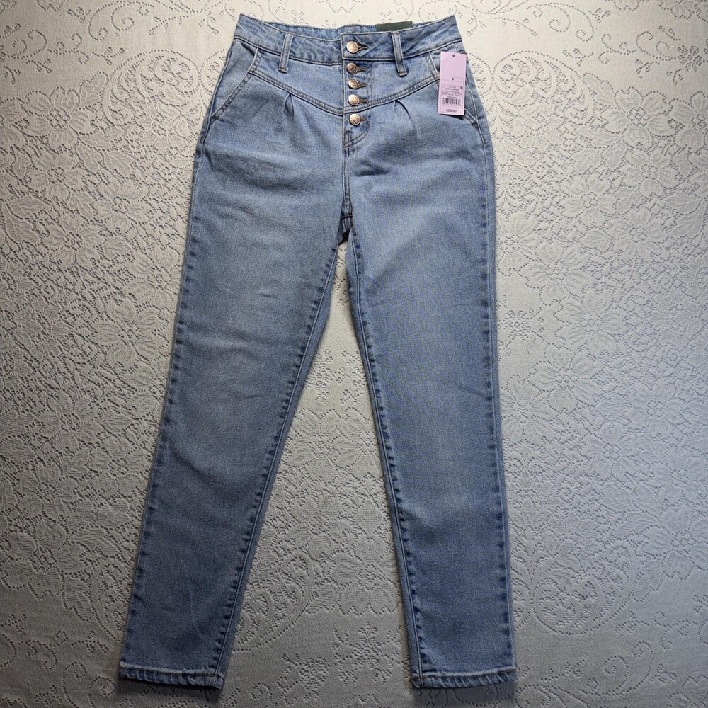 Wild Fable Mom Jeans Womens 0 Blue High Rise Button Fly Stretch Light Wash Denim